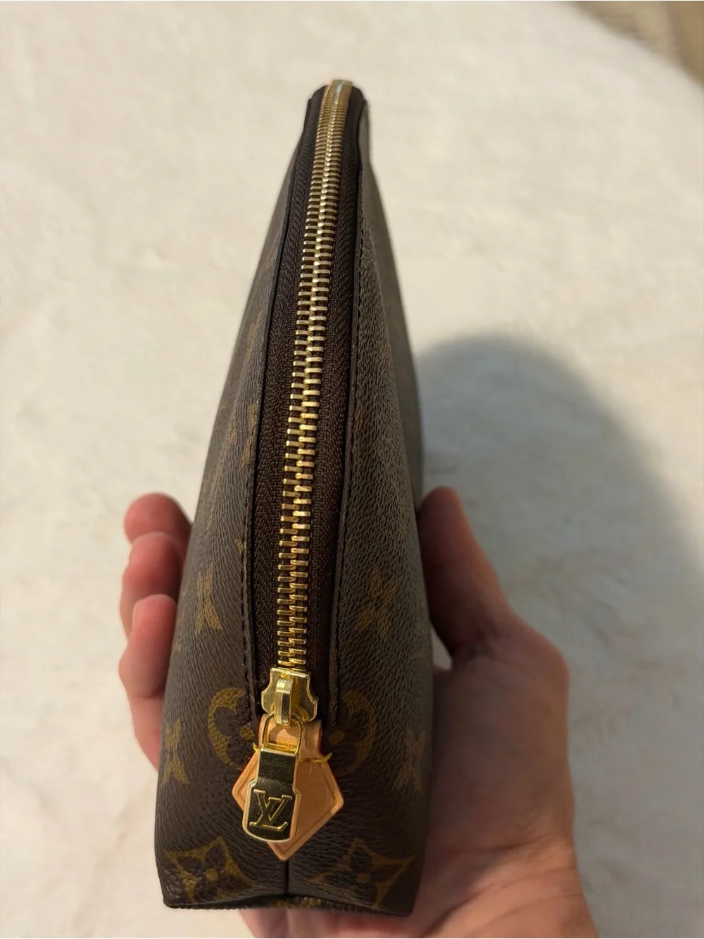 Louis Vuitton Brown Monogram Pouch with Gold-Tone Zipper